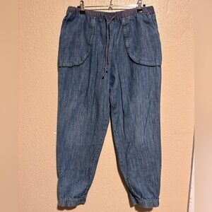 10 Crosby Derek Lam Chambray Jogger Pants Size 12 100% Cotton High Waist Pull On
